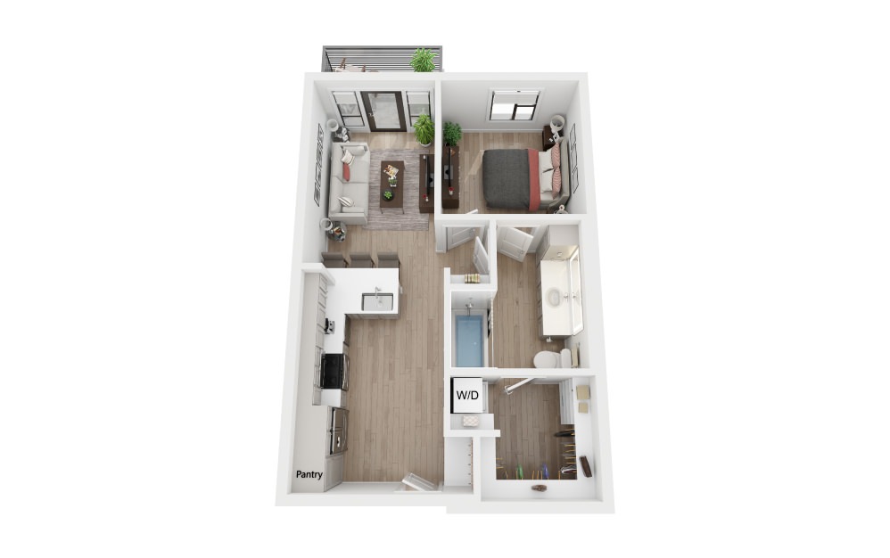 1A - 1 bedroom floorplan layout with 1 bath and 613 to 669 square feet.