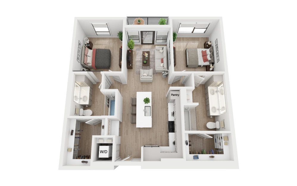 2A - 2 bedroom floorplan layout with 2 baths and 1036 square feet.