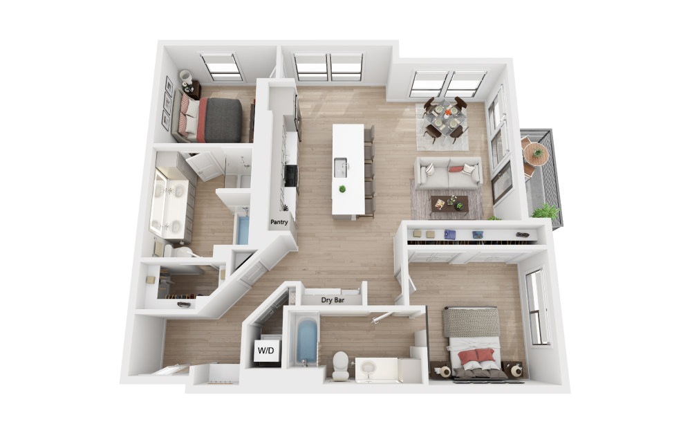 2C - 2 bedroom floorplan layout with 2 baths and 1253 square feet.